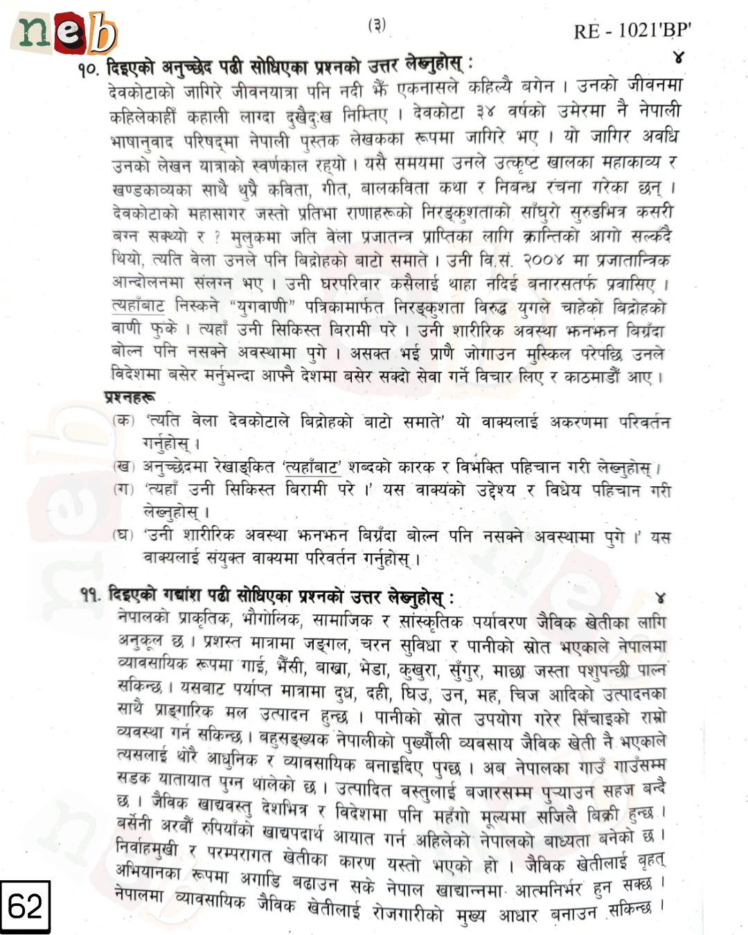 SEE Nepali question paper
